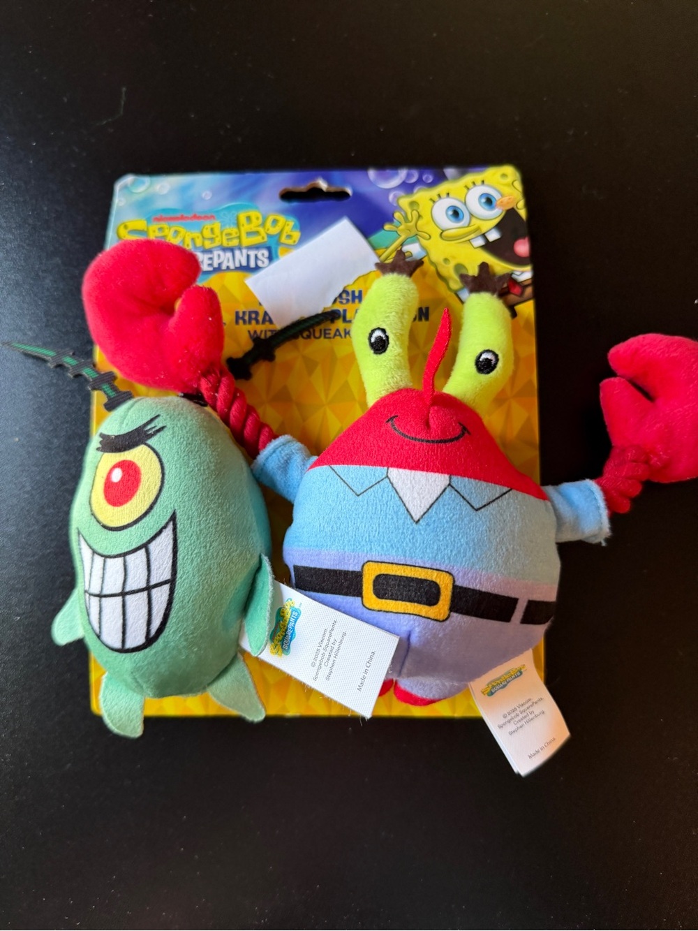 Nickelodeon Spongebob Squarepants 2-pk Plush Mr Krabs Plankton Dog Toy Squeak